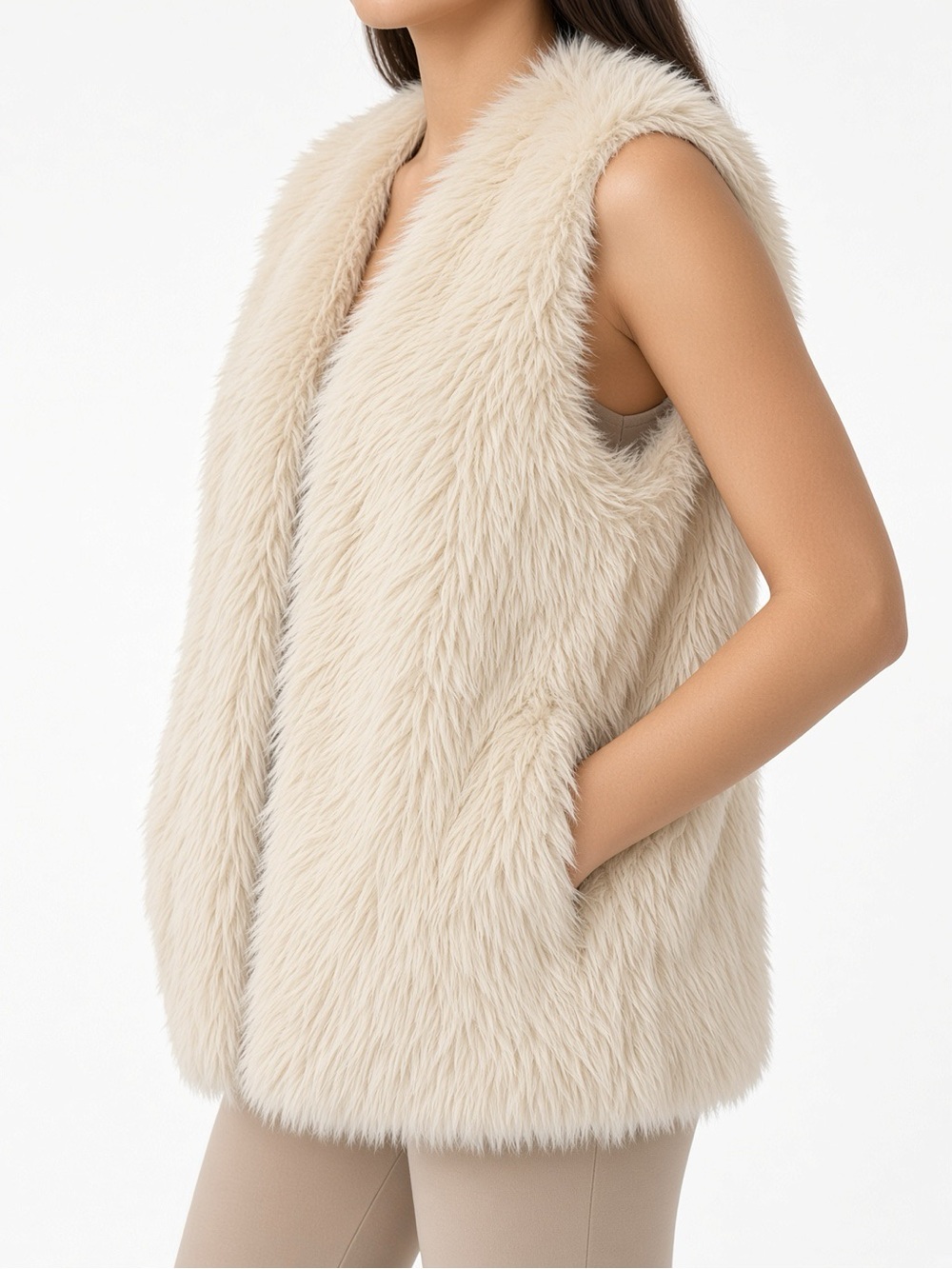 H&M Cream Faux Fur Sleeveless Vest